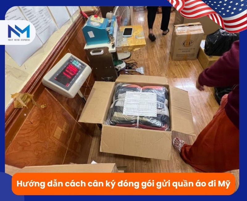 huong dan cach can ky dong goi quan ao di my
