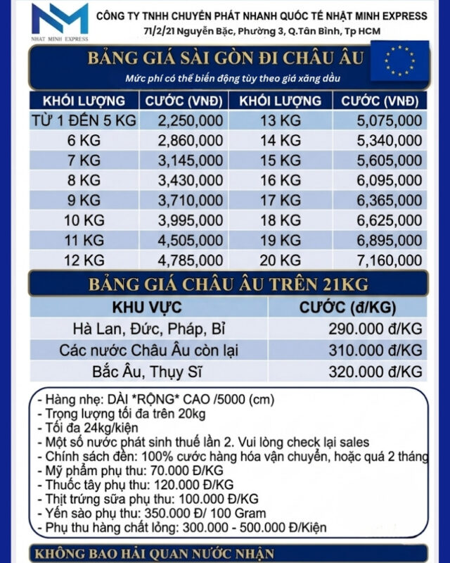 bang gia dich vu gui hang di chau au chuyen nghiep nhatminhexpress