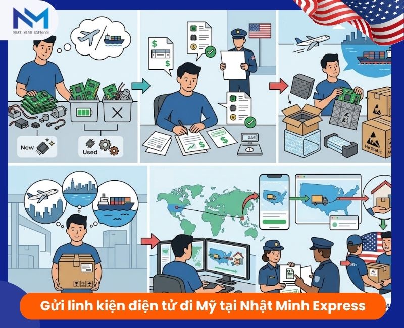 quy trinh gui llinh kien dien tu den my tai nhat minh express