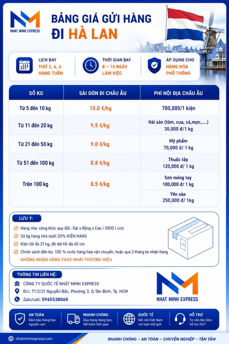 bang gia gui hang di ha lan nhatminhexpress 2026