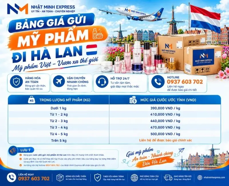 Dịch vụ gửi mỹ phẩm đi Hà Lan an toàn ship nhanh bang gia gui my pham di ha lan