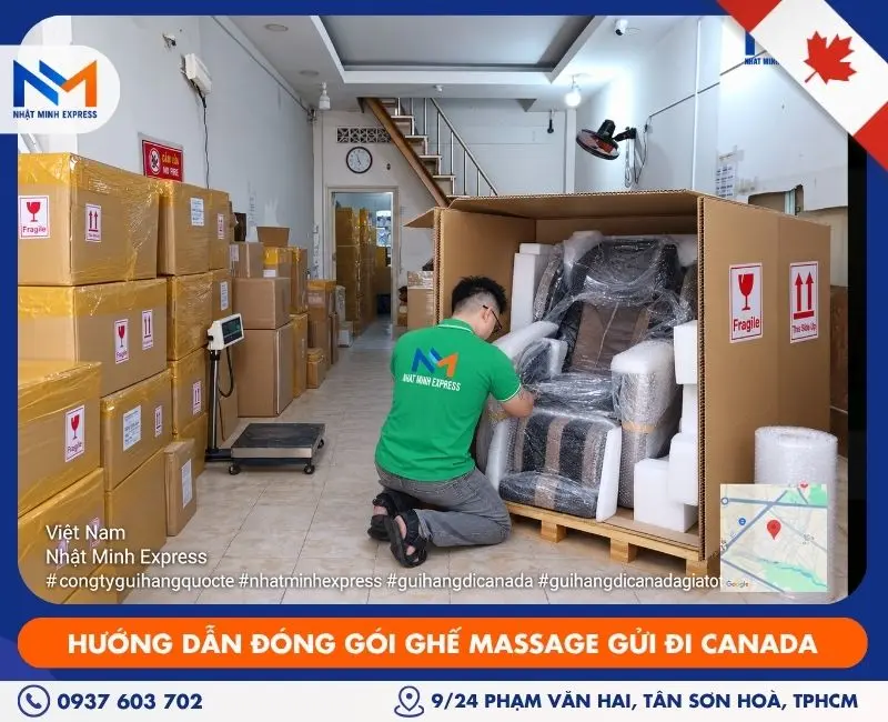 Hướng dẫn đóng gói ghế massage gửi đi Canada